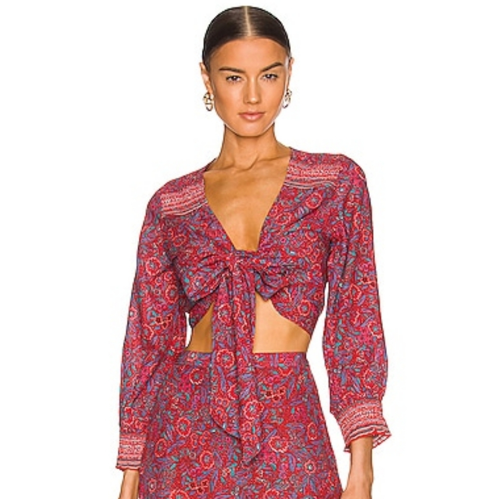 VERONICA BEARD Sarah Floral Wrap Top in Spicy Red Small